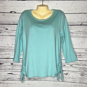 Croft & Barrow Petites NWT Size Lp Blue Ruched Side Tie Knit Top Shirt